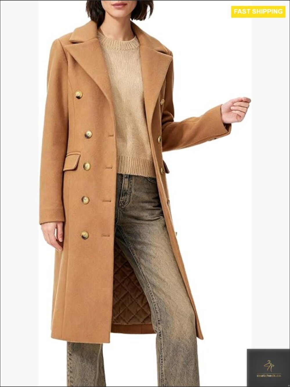 Classic Notch Lapel Peacoat Double Breasted Wool Overcoat Long Sleeve Fall